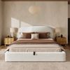 Polsterbett Doppelbett, hydraulisches Funktionsbett mit Lattenrost Kopfteil und großem Stauraum, Bouclé, Beige, 180 x 200 cm Bild 2