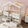 Hochbett mit LED-Beleuchtung, Regal, Schubladen, Trittleiter und Stauraum, 90x200 cm, Kinderbett mit Rausfallschutz, Kiefer Bild 3