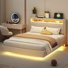 Flieks Polsterbett, LED Doppelbett 140x200cm mit USB-Laden und Stauraum am Kopfteil Leinen Bild 3