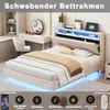 Flieks Polsterbett, LED Doppelbett 140x200cm mit USB-Laden und Stauraum am Kopfteil Leinen Bild 4