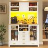 Flieks Küchenbuffet mit LED-Beleuchtung, Glaseinlegeböden, Glastüren und Schubladen (1-St, B120/T40/H188 cm) Hochschrank Küchenschrank Geschirrschrank mit Arbeitsplatte Holzoptik Bild 3