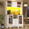 Flieks Küchenbuffet mit LED-Beleuchtung, Glaseinlegeböden, Glastüren und Schubladen (1-St, B120/T40/H188 cm) Hochschrank Küchenschrank Geschirrschrank mit Arbeitsplatte Holzoptik Bild 1