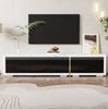Moderner TV-Schrank (140-260 cm) in weißer Marmoroptik mit schwarzem Hochglanz und goldenen Akzenten, 140-260x40x30cm Bild 3