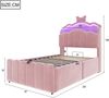 Merax Kinderbett 90 x 200 cm, Polsterbett, mit hydraulischem Stauraum, Samtbezug, LED-Kopfteil mit Farbwechselbeleuchtung, USB- und USB-C-Ladeanschlüssen, aufklappbarem Kopfteil, Rosa Bild 4
