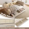 Stauraumbett mit Schubladen, Lattenrost, Regal, USB und Type-C Anschluss, 90x200 cm, Einzelbett, Polsterbett, Leinen Bild 4