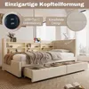 Stauraumbett mit Schubladen, Lattenrost, Regal, USB und Type-C Anschluss, 90x200 cm, Einzelbett, Polsterbett, Leinen Bild 3