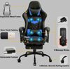 Delman Gaming-Stuhl, Bürostuhl, ergonomischer Chefsessel mit 6-Punkt-Massagefunktion, Fußstütze und Metallfußkreuz, Kunstleder, Blau Bild 3