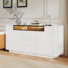 Merax Sideboard Kommode, mit 2 L-förmigen Türen, Wohnzimmerschrank mit verstellbaren Trennwänden und LED-Leuchten, Hochglanzschrank mit 3 Schubladen, Weiß Bild 2