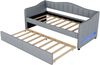 Merax Daybett, 90x200cm Tagesbett mit ausziehbarem Bett, Schlafsofa, Einzelbett(Ohne Matratze), Ambiente-Licht-Design, Leinen, minimalistisches Styling, Grau Bild 5