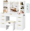 HOMALL Schminktisch Mit dreifarbiger LED-Beleuchtung, mit Spiegel, optional mit Hockern (Maße: 110 x 40 x 137 cm, mit 10 kugelförmigen Lampen, deren Helligkeit und Farbtemperatur einstellbar sind, sowie einer Schublade. Ausgestattet mit 1 USB-Anschluss... Bild 2