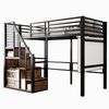 Hochbett mit Sicherheitsleiter 90*200, Kinderbett mit Eisenrahmen und Ablagefläche, Jugendbett, Einzelbett, Schwarz Bild 4