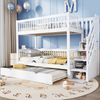 Etagenbett 90×200/190 cm mit Rollbett, Leiterschrank und Rundum-Rausfallschutz, Weiß, ohne Matratze Bild 2