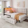 Schlafsofa 90x200 cm mit 2 Schubladen, LED-Lichtleiste und USB-/Typ-C-Anschluss in Beige Bild 2