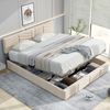 Polsterbett 140x190 cm ohne Matratze, mit höhenverstellbarem Kopfteil, Bettgestell aus holländischem Samt in Beige Bild 1