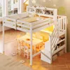 Hochbett mit RGB LED-Streifen, Stauraum, Lattenrost, Rausfallschutz und Regal, Treppe mit Regal, 140x200 cm, Kinderbett, Kiefer Bild 2