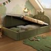 Merax Einzelbett 90x190 cm, Kinderbett, Polsterbett, Daybett, Tagesbett-Schlafsofa mit Stauraum (hydraulisch), Gästebett L-Form Samt, Grün Bild 3