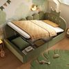 Merax Einzelbett 90x190 cm, Kinderbett, Polsterbett, Daybett, Tagesbett-Schlafsofa mit Stauraum (hydraulisch), Gästebett L-Form Samt, Grün Bild 2