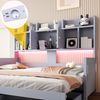 Multifunktionales Ausziehbares Schlafsofa Aus Holz Mit Schubladen, Ablageflächen, Schränken und offenen Fächern, Ausgestattet Mit Steckdosen und LED-Beleuchtung, Gästebett, Grau Bild 4
