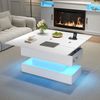 Couchtisch mit Hubfunktion, LED & Stauraum, 100x50x51,5/63,5 cm, Weiß Bild 2