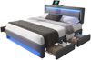 Polsterbett 140×200 cm mit LED & USB-Ladefläche, 4 Schubladen, PU-Bezug Grau Bild 4