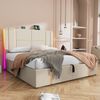 Polsterbett 160×200 cm aus Leinen-Stoff mit LED-Beleuchtung, USB-C-Ladefunktion und Matratze, beige Bild 3