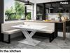 MEBLINI Eckbank für Esszimmer mit ausziehbarem Tisch - Küchenbank - Essecke - Sitzecke Küche - PETER - U-Beine 142x196x87cm Links - Beige Samt/B Schwarz Hochgl. Bild 2