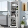 Badezimmerschrank Hochschrank Weiss 57x28 cm Feuchtigkeitsbeständig Lack mit Glas und Holz Türen Badmöbel 160cm Bild 2
