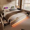 Polsterbett Beige mit LED-Beleuchtung, USB & Type-C Ladeanschluss, 4 Schubladen,Kopfteil im Vintage-Stil 140x200 cm Bild 5