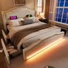 Polsterbett Beige mit LED-Beleuchtung, USB & Type-C Ladeanschluss, 4 Schubladen,Kopfteil im Vintage-Stil 140x200 cm Bild 4