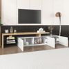 TV-Schrank 197,5 cm Weiß Hochglanz Holzoptik mit LED Beleuchtung, Lowboard mit Stauraum und Glasböden Bild 2
