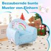 Kindersofa mit Rückenlehne &Armlehne Gepolsterter Kindersessel Einhorn Lesecouch Blau Bild 5