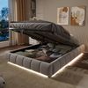Merax Polsterbett Doppelbett 140 x 200 cm, ohne Kopfteil, mit LED-Lichtleiste (einfarbig), Hydraulischer Schwebebettrahmen mit Stauraum, Beige Bild 2