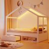 Merax Einzelbett, Jugendbett, Holzbett 90×190 cm, mit Schubladen und kleinem Schuhschrank, mit mehrfarbiger LED-Beleuchtung, Lattenrost, Weiß Bild 3
