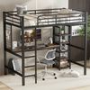 Merax Hochbett (1-St, Jugendbett Eisenbett Metallbett Einzelbett) Kinderbett 90x200cm mit Schreibtisch Ablageregal Metallgitter Leiter Bild 2