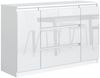 meble masztalerz Kommode Weiss Hochglanz mit 3 Schubladen und 2 Türen 120 cm, Sideboard Wohnzimmer, Schlafzimmer H: 78,2 cm, B: 120,4 cm, T: 39 cm Kommode mit Schubladen, Schubladenschrank Bild 5
