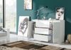 meble masztalerz Kommode Weiss Hochglanz mit 3 Schubladen und 2 Türen 120 cm, Sideboard Wohnzimmer, Schlafzimmer H: 78,2 cm, B: 120,4 cm, T: 39 cm Kommode mit Schubladen, Schubladenschrank Bild 3