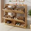 Eleganter Schuhschrank aus Holz mit Rattantüren – 4 Türen, Metallrahmen und oberes Regal für stilvolle und übersichtliche Aufbewahrung. Bild 4