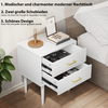 Nachttisch weiß mit Gold Akzenten, 2 Schubladen, MDF & Massivholzbeine – moderner Beistelltisch Schlafzimmer Bild 5