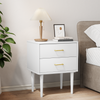 Nachttisch weiß mit Gold Akzenten, 2 Schubladen, MDF & Massivholzbeine – moderner Beistelltisch Schlafzimmer Bild 3
