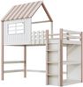 Merax Kinderbett 90x200 cm hoch und niedrig Bett für Jungen und Mädchen Heimbett Dachform mit Sicherheitsleiter mit Ablagefach Multifunktionsbett Massivholzbett mit Lattenrost Rosa Bild 5