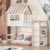 Merax Kinderbett 90x200 cm hoch und niedrig Bett für Jungen und Mädchen Heimbett Dachform mit Sicherheitsleiter mit Ablagefach Multifunktionsbett Massivholzbett mit Lattenrost Rosa Bild 2