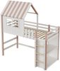 Merax Kinderbett 90x200 cm hoch und niedrig Bett für Jungen und Mädchen Heimbett Dachform mit Sicherheitsleiter mit Ablagefach Multifunktionsbett Massivholzbett mit Lattenrost Rosa Bild 4