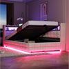 Merax Daybett mit LED-Beleuchtung und USB-Ladeanschlüssen (Jugendbett Kinderbett Einzelbett Sofabett aus Samtstoff, 1 tlg), Polsterbett Tagesbett 90x200cm mit hydraulischem Stauraum & Staufächer Bild 2