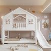 Etagenbett mit Kinderrutsche, Kinderbett, Exquisites Fenster- und Dachdesign, Stabiler Lattenrost und Stufen, Kiefer + MDF+Sperrholz, Weiß, 90x200cm Bild 2