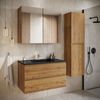 Badplaats Badmöbel Set mit Waschbecken und Unterschrank Angela 80 x 48 cm Eiche - Waschbeckenunterschrank mit Soft-Close und Schwarze Waschbecken, Vorgemontiert Bild 5