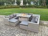 Fimous 'Rattan Deluxe' Gartenmöbel-Set für 11 Personen, Polyrattan hellgrau, mit Gas-Feuertisch Bild 3