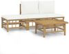 vidaXL 4-tlg. Garten-Lounge-Set mit Cremeweißen Kissen Bambus 3155203 Bild 2