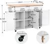 129x46(71)x91,5cm Esstischwagen /Anrichte mit Klapptischplatte, Inneneinlegeböden in den Schranktüren, Kücheninsel auf 5 Rädern mit Stauschränken und 2 Schubladen, für das Esszimmer, weiß Bild 5