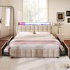 Polsterbett mit LED, USB-Anschluss & 4 Schubladen, 140x200 cm, Beige, mit Matratze Bild 4