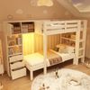 Etagenbett mit LED-Nachtlicht, Schubladen & Regalen, Weiß Kinderhochbett platzsparend, Doppelbett mit Stauraum Bild 5